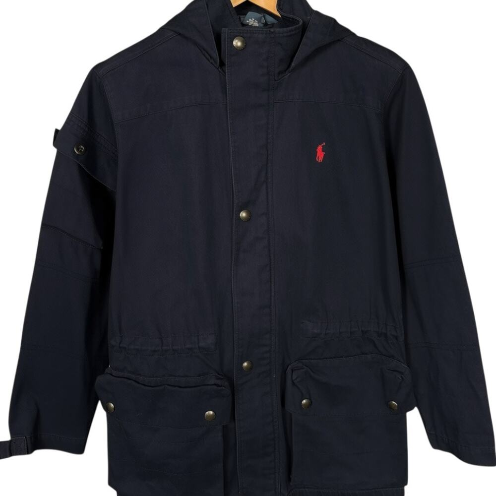 Polo Ralph Lauren Boys Med Navy Blue Field Jacket Utility Military Coat Hooded